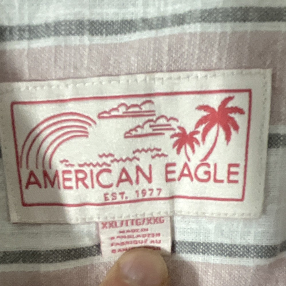 American Eagle Mens XXL Striped Short Sleeve Point Collar Button-Up Pockets - Picture 3 of 7